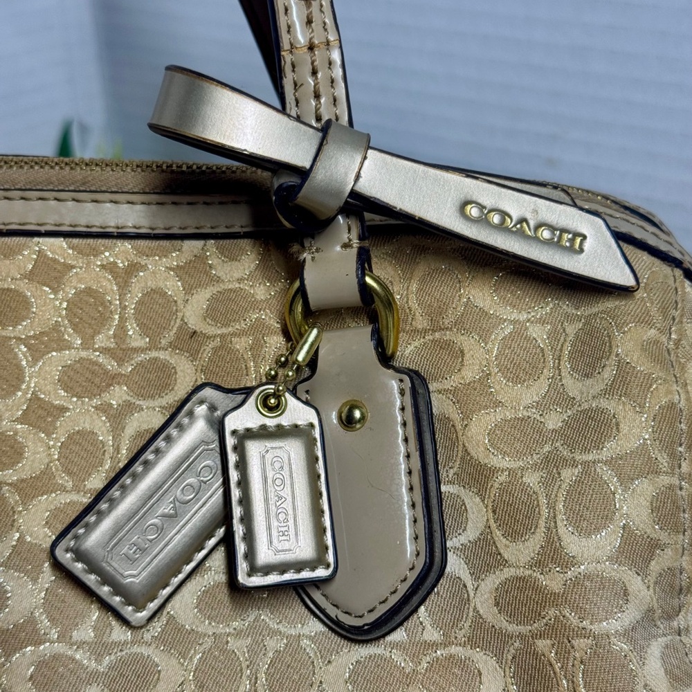 Coach Poppy East West Signature Sparkly Gold Satchel Bag 26426